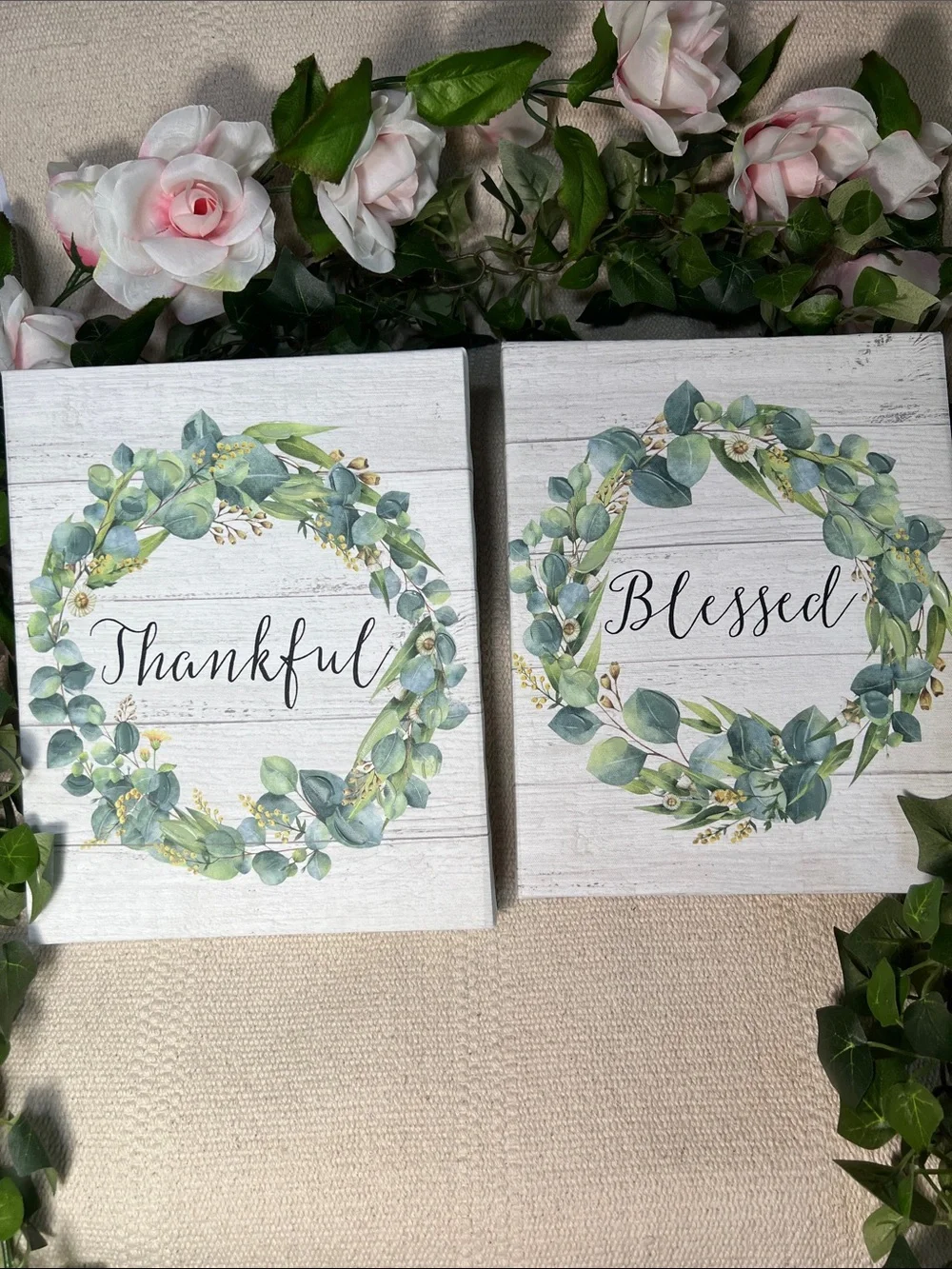 🌻Thankful & Blessed Green Wreath Wall Art - Home Holiday Décor